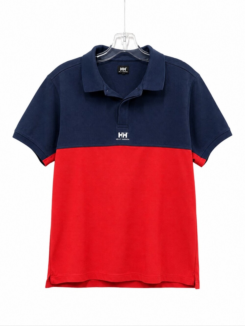 Helly Hansen Men's Large Colorblock Polo Shirt Navy Red Short Sleeve Cotton Golf
